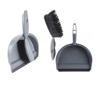 (Set of 2) Dust Pan and Brush Combo Plastic Flat Sweeper Duster Nylon Bristle Broom Portable Cleaning Brush & Dustpan Set Household Garden Indoor Outdoor Cleaning and Sweeping Scoop (Grey)