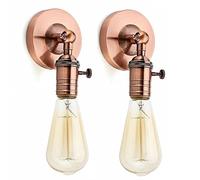 Set of 2 E27 Retro Edison Wall Light Holder, Metal Industrial Vintage Wall Lamp Adjustable Angle Wall Sconce with Switch for Loft Kitchen Dining Room Coffee Bar,Copper