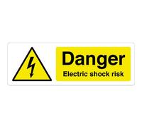 Set of 2 Electric Shock Risk Stickers - 150 x 50mm Self-Adhesive Vinyl Electrical Hazard Warning Labels for Indoor and Outdoor Safety Use