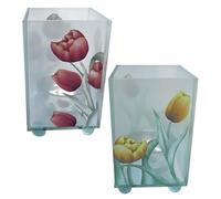 Set of 2 Elegant 1 x Yellow Tulip and 1 x Red Tulip Glass Votive Candle Holders - Decorative Accent for Warm Ambiance, Ideal for Home Decor, Gifts & Special Occasions