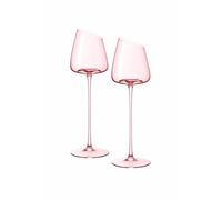 Set of 2 Elegant Pink Long-Stem Wine Glasses - 11in/28cm Asymmetrical Red & White Wine Goblets, Ultra-Light 4.3oz/121g, Modern Slanted Rim Design for Romantic Dinners, Weddings & Gifts