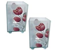Set of 2 Elegant Red Tulip Glass Votive Candle Holders - Decorative Accent for Warm Ambiance, Ideal for Home Decor, Gifts & Special Occasions