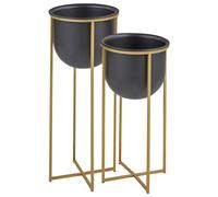 Beliani Set Of 2 Elevated Plant Pots Thuja 21 Cm Metal Black