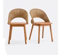 Set of 2 Elisole Solid Acacia Garden Chairs Natural