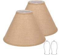 Set of 2 Empire-Style Jute Lampshades, 6" Top x 16" Bottom x 10.8" Height, Brown Lampshades for Table Lamps, Natural Linen Replacement Lampshades, Spider Stand,