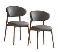 Set of 2 Ergonomic Dining Room Chairs with Curved BackrestComfy Home Office Accent Chairs Gray Wood Lounge Stool for Reading and Relaxation