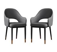 Set of 2 Ergonomic Napa Leather Dining Chairs with Armrests Dark Grey Upholstery Metal Legs for Home and Commercial Use Stylish Black Gold Finish
