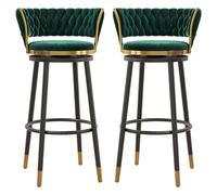 Set of 2 Ergonomic Velvet Barstools 360° Swivel Kitchen Breakfast Stools Perching High Stool Counter Chairs with Backrest & Black Metal Legs