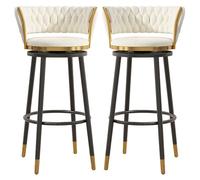Set of 2 Ergonomic Velvet Barstools 360° Swivel Kitchen Breakfast Stools Perching High Stool Counter Chairs with Backrest & Black Metal Legs