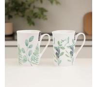 Set of 2 Eucalyptus Mugs - Botanical Coffee Mugs - Slim Drinking Mug Set New Bone China - 9oz Cups for Afternoon Tea Coffee hot Chocolate - Floral Mugs.