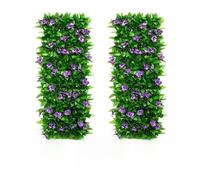 Set of 2 Expandable Garden Trellis Panels with Artificial Purple Flowers and Ivy, Decorative Fence for Terrace and Garden - 200 x 40 cm, UV-Resistant, Easy Installation
