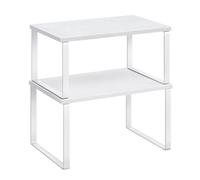 SONGMICS Spice Rack, Set of 2 Cupboard Shelf Organisers, Expandable Kitchen Shelf Organiser, Stackable Spice Holder, Metal and Engineered Wood, Cloud White and Snow White KCS02W01