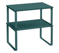 SONGMICS Spice Rack, Set of 2 Cupboard Shelf Organisers, Expandable Kitchen Shelf Organiser, Stackable Spice Holder, Metal and Engineered Wood, Ivy Green KCS002C02