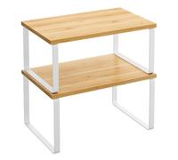 Set of 2 Expandable Kitchen Spice Rack Stackable, White + Natural