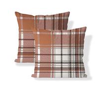 Set of 2 Fall Pillow Covers Autumn Decorative Throw Pillow Cases 18x18 Inch Orange Grey Plaids Cushion Covers Faux Linen,Farmhouse,Thanksgiving,Home Décor