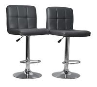 Gr8 Home Pair Of 2 Black Faux Leather Swivel Breakfast Bar Stool Chairs Chrome Gas Lift