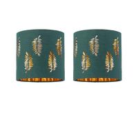 Set of 2 Dark Green Table Lamp Shades, Lampshades for Table Lamp or Bedside Light, Fern Leaf Cut Out Design, Diameter 15cm