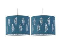 firstchoicelighting Set of 2 Teal Pendant Shades, Easy Fit Ceiling Lightshades, Fern Leaf Cut Out Design, Diameter 25cm