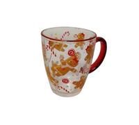 Set of 2 Festive Glass Mugs Gingerbread and Christmas Wishes Designs Clear Decorative Cups with Red Handle Ideal for Hot Drinks Gifting Parties Home Kitchen Seasonal Use (Pack of 1(Red))