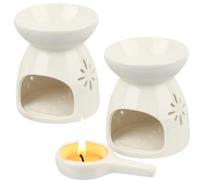 Set of 2 Floral Ceramic Wax Melt Burners - Essential Oil Diffusers with Tealight Holders for Home Aromatherapy - Elegant Wax Warmers Gift Set for Bedroom Decor