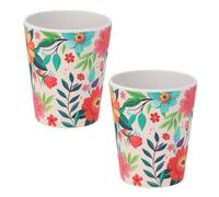 Set of 2 Floral Melamine Tumblers | Colourful Reusable Plastic Picnic Camping Cups | Outdoor Drinks Glasses - 350ml