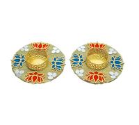Set of 2 Flower T Light Holder Candle Stand Tealight T-Light Holders for Festival Decorations Lighting Accessories Wedding traditional Home decor decorations Decor (Without Wax) (Blue& Orange)