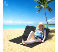 Set of 2 Foldable Garden Beach Chair Mat Lightweight Outdoor Sun Lounger Seat Adjustable Back Metal Frame PE Fabric Head Pillow w/ Carry Bag