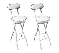 Set of 2 Folding Bar Stools - Adjuble Height 60-75cm, table Round Cush, Space-Saving Kitchen & Dining Chairs with Footrest, Modern Design (White)
