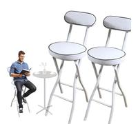 Set of 2 Folding Bar Stools for Kitchen, 22/24/26 Inch Counter Height, Round Padded High Chairs with Backrest, table Indoor Seating in White Color