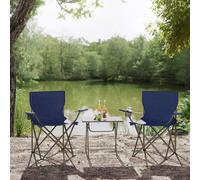 Set Of 2 Folding Camping Chairs, Outdoor Chairs With Armrests And Cup Holder, Stable Structure, Max. Capacity 120Kg, Dark Blue