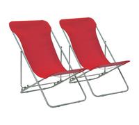 vidaXL 2x Folding Beach Chair Brown Steel and Oxford Fabric Pool Camping Seat