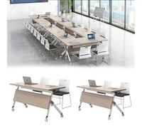 Set of 2 Folding Conference Tables on Wheels Modular Design for Office & ssroom 140 cm Portable Meeting Tables Space Saving & Versatile Fur