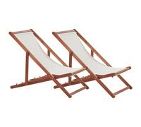 Set of 2 Folding Deck Chairs ANZIO with Replacement Fabrics Acacia Wood Dark Brown