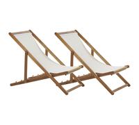 Set of 2 Folding Deck Chairs ANZIO with Replacement Fabrics Acacia Wood Light Brown