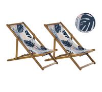 Beliani Set Of 2 Folding Deck Chairs Anzio With Replacement Fabrics Floral Motif Acacia Wood Light Brown