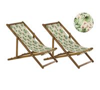 Beliani Set of 2 Acacia Folding Deck Chairs and 2 Replacement Fabrics / Floral Pattern ANZIO, Pink