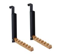Relaxdays Folding Hook, Set of 2, for Hanging on Doors, 6 Coat Hangers, Metal & Wood, for 2 cm Door Thickness, Black