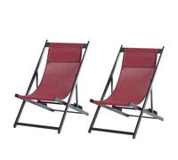 Set of 2 Folding Garden Beach Aluminium Frame Deck Chairs Deckchairs Seaside Folding Garden Patio Lounger