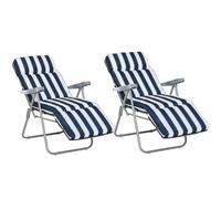 Outsunny Set Of 2 Adjustable Sun Lounger Recliner Reclining Seat In Blue Blue
