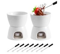 Set of 2 Fondue Sets for Chocolate Cheese Candy, Pure White Ceramic Chocolate Fondue Set Fondue Mugs Gift with 8 Forks, Great for Date Night Birthday & Wedding Gifts (Candles Not Include)