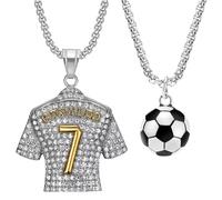 Set of 2 Football Pendant Jersey No. 7 Football Jersey Necklace Charm Jewellery Football Jersey Pendant Gold Silver Chain for Men Gift for Sports Fan Football Team