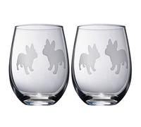 Set of 2 French Bulldog Dog Stemless Wine Glasses - French Bulldog Puppy & Doggy Lover for Him & Her - Dogs Silhouette - Glass Gifts Etched Tumblers for Anniversary, Wedding, Home Bar Gifts