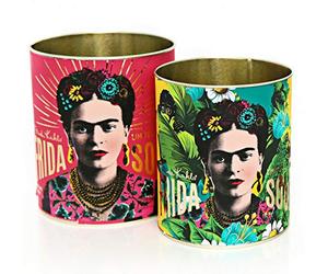 Set Of 2 Frida Kahlo Retro Storage Tin ~ Decorative Display Can ~ Red and Yellow