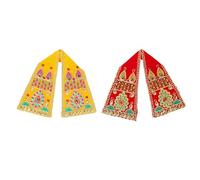 Set of 2 Ganesh Dupatta Decorative Puja Cloth Chunari, Pooja Chunar (Size: 13 x 3 Inches) Pooja Items Articles for Indian Traditional Festival Ganpati Decorations for Statue Frame Idol Temple (Red