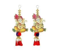 Set of 2 Ganesha Hanging Auspicious Wooden Bandanwar Door Wall Hangings for Indian Traditional decor decorations Handcrafted Valance Showpiece for Home Temple Decor(Size:-10"X4")(Multicolour)