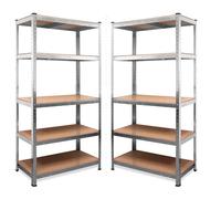 Set of 2 Garage Shelving 90cm Wide & 180cm High Heavy Duty 5 Tier Multipurpose Metal Racking Unit / Warehouse Shelving Storage Samuel Alexander Silver One Size