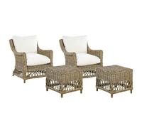 Set of 2 Garden Armchairs with Cushions RIBOLLA with Footstool Rattan Natural