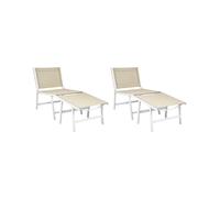 Beliani Set Of 2 Garden Chairs Marceddi With Footstool Metal White/ Beige