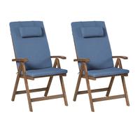 Set of 2 Garden Chairs with Cushions AMANTEA PREMIUM Acacia Wood Blue