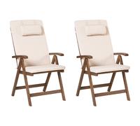 Beliani Set Of 2 Garden Chairs With Cushions Amantea Premium Acacia Wood Light Beige